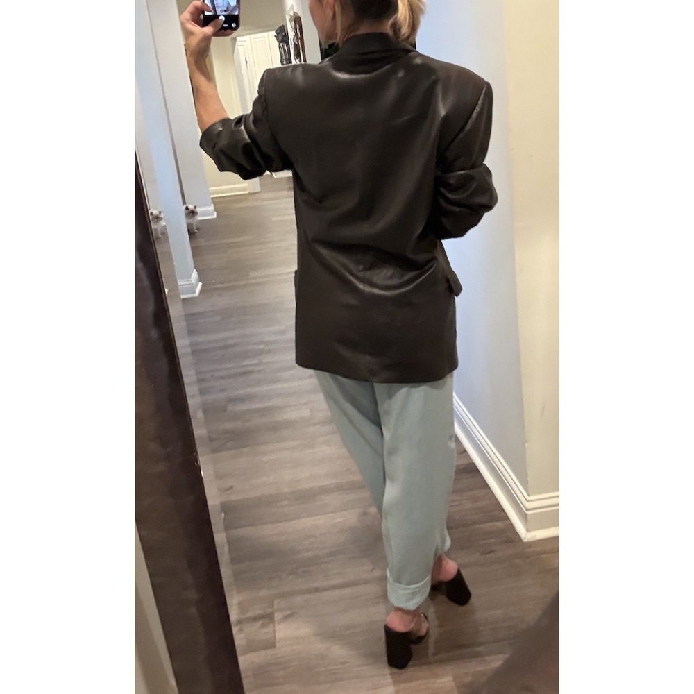 Vintage 90s Calvin Klein Collection Brown Lamb Leather Blazer Jacket Sz M - Picture 5 of 16